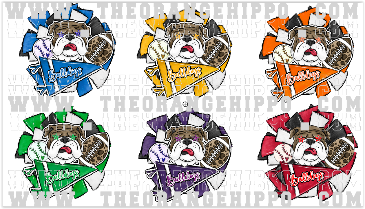 Bulldogs-Mascot Pompoms Baseball/Football - PNG Digital